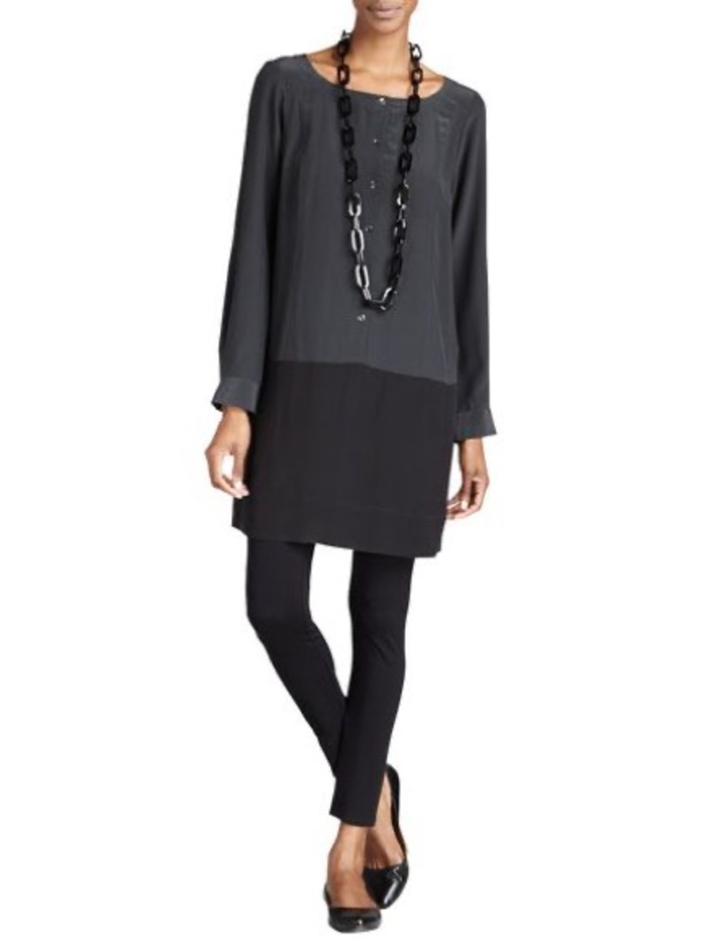 Eileen Fisher Black Gray 100% Silk Tunic Size Small Career Office Casual
